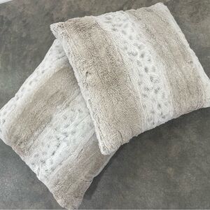 Pier 1 Gray and Cream Faux Fur Pillows